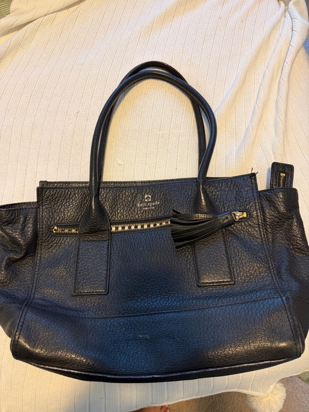 kate spade Black Pebbled Leather Tote with Tassel Zip